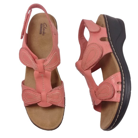 Clarks Women's Lexi Open Toe Sling Back Coral Leather Sandals Size 11M - Picture 3 of 13